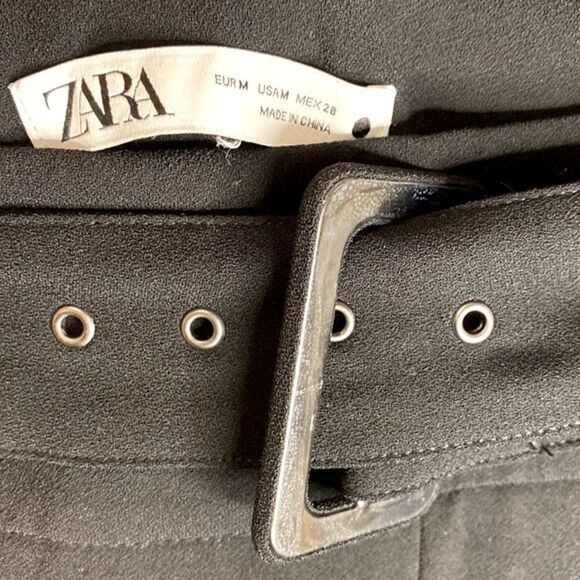 Zara High Waisted Belted Black Wide Leg Pants - Picture 4 of 4